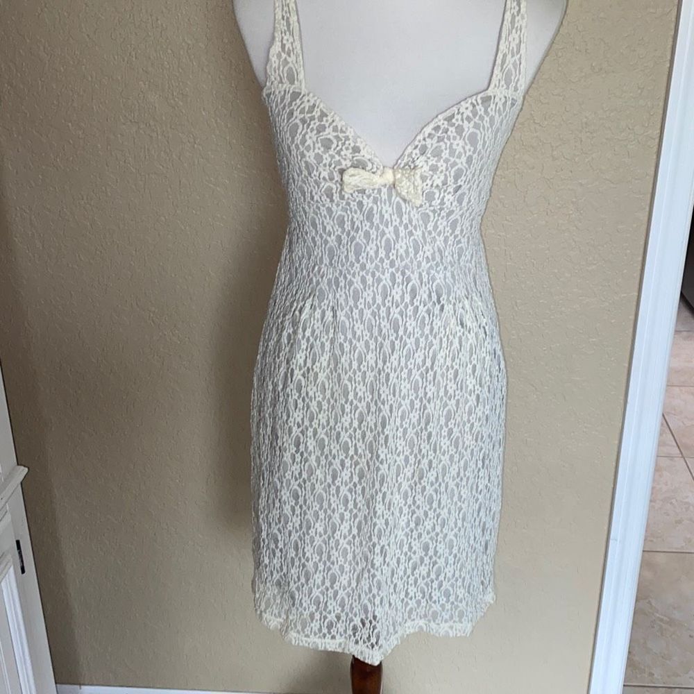Free People Ivory White lace cottage core pin up wiggle dress Sz M